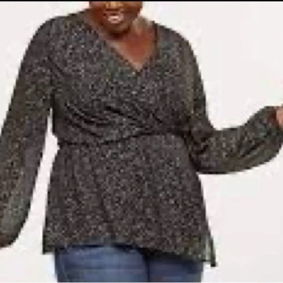 Lane Bryant | Draped Foil-print Faux-wrap Top Size 28 - Picture 3 of 4